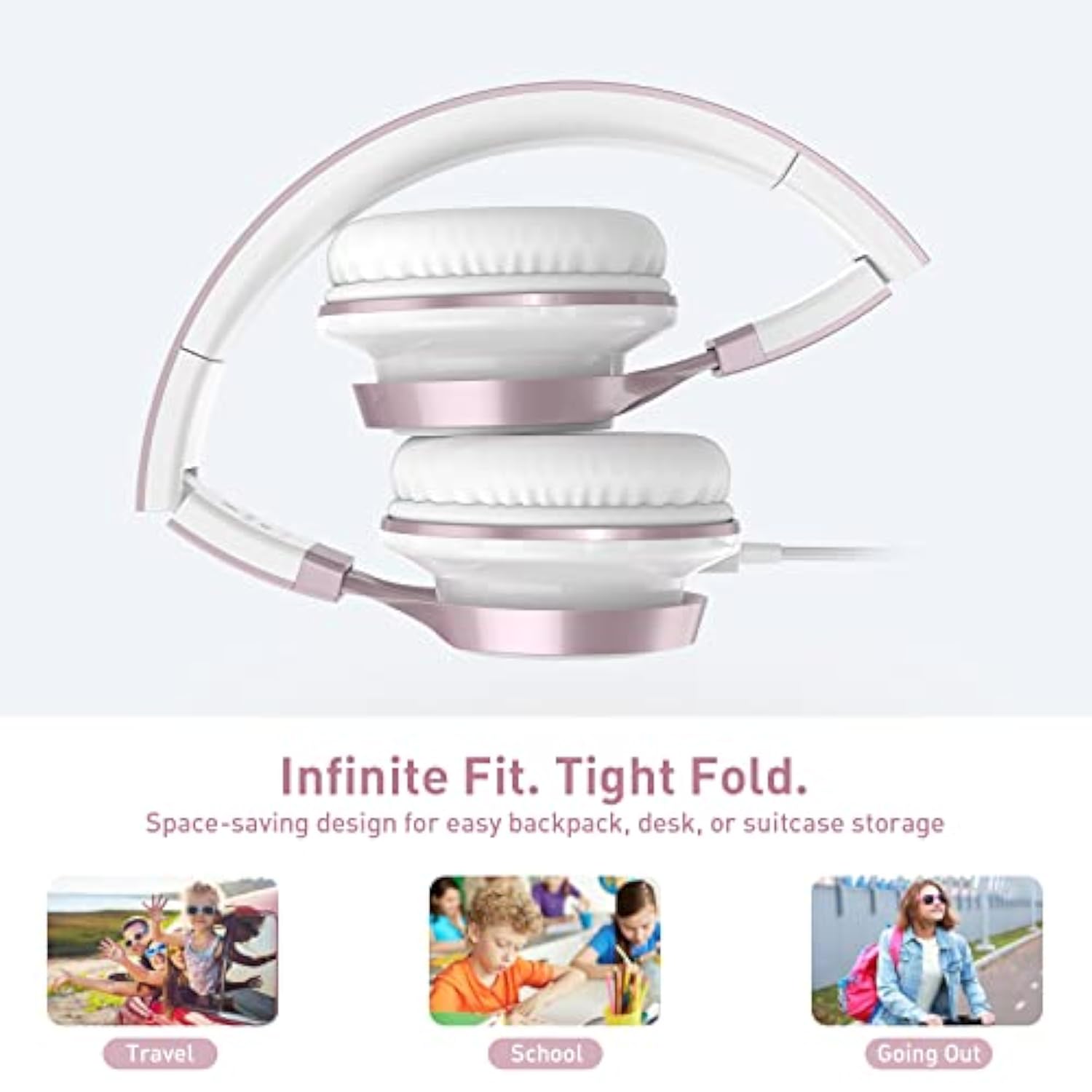 AILIHEN Kids Headphones, Headphones for School Girls Wired On-Ear Headsets with Microphone for Chromebook Laptop Computer, Foldable Adjustable Teen, Tangle-Free, 3.5mm Jack (Rose Gold)