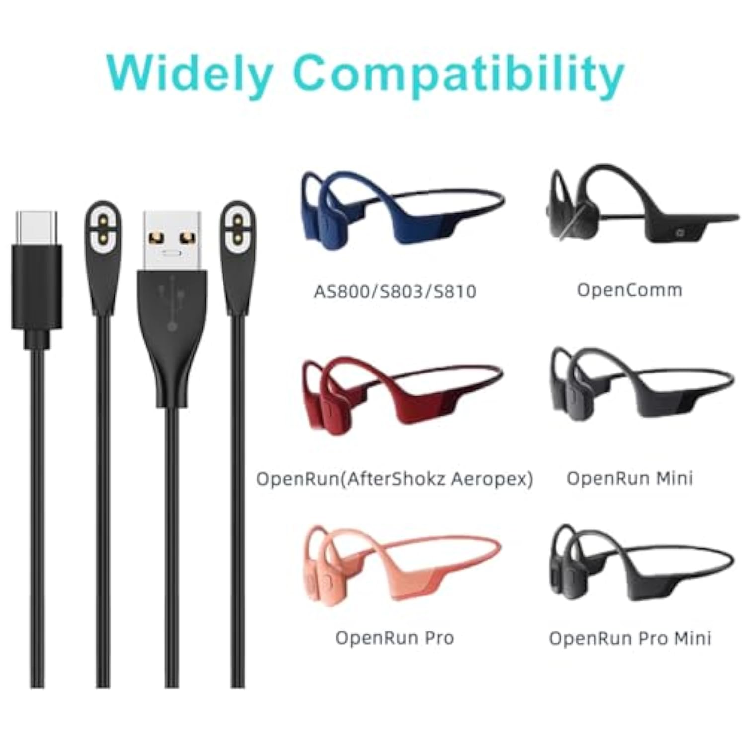 4-Pack Charging Cable For Aftershokz Aeropex As800,Shokz Openrun Pro,Openrun,Openrun Mini,Opencomm Bone Conduction Headphones - Usb And Usb C To Magnetic Charger Cords, 3.3Ft