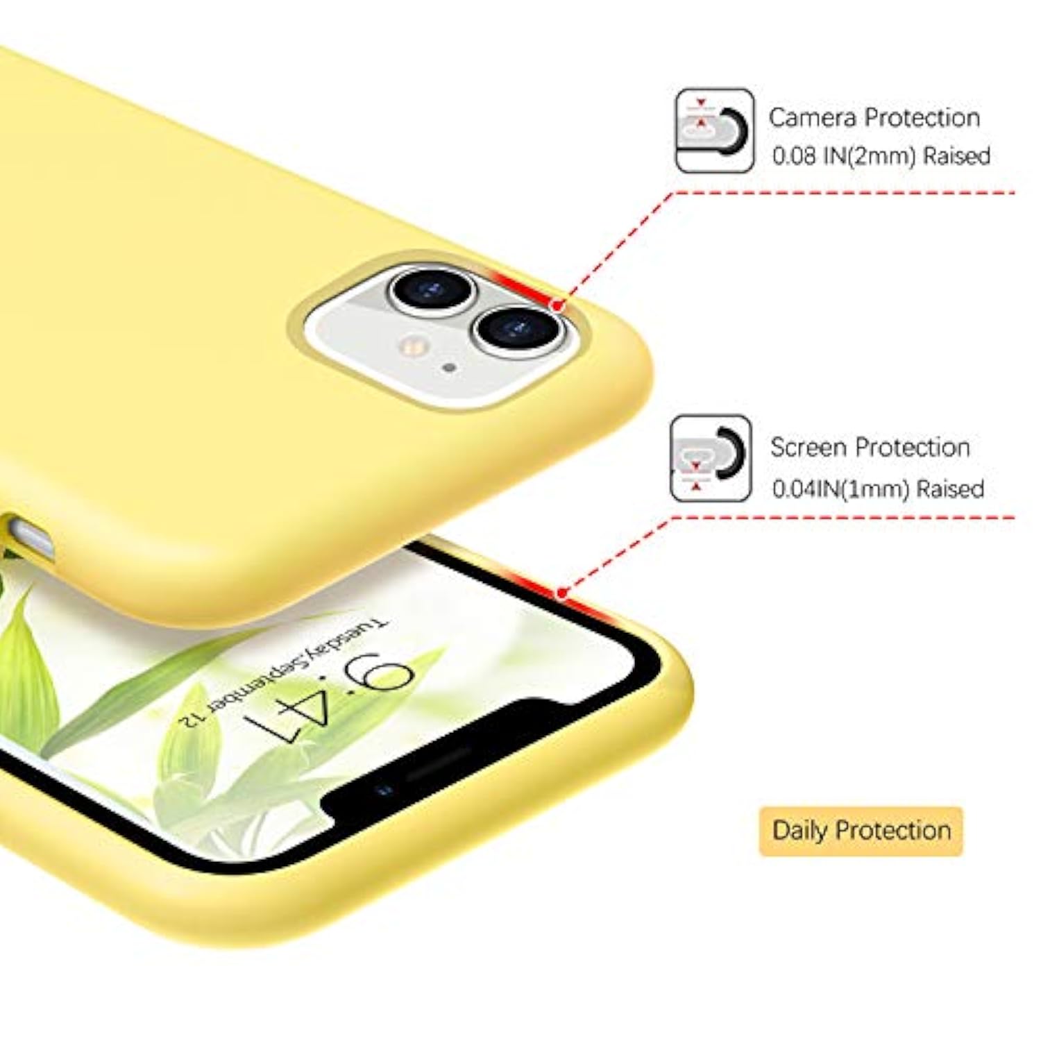 For Iphone 11 Case Liquid Silicone, Phone Case For Iphone 11 6.1 Inch Soft Gel Rubber Slim Lightweight Microfiber Lining Cushion Texture Cover Shockproof Protective Anti-Scratch, Yellow