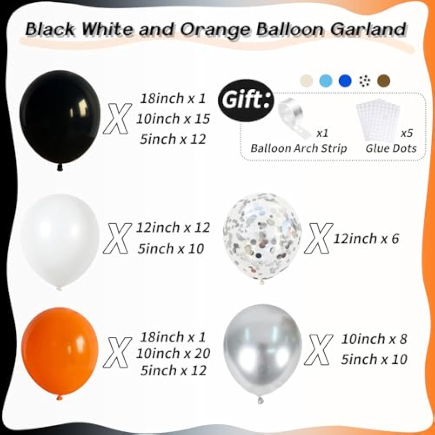 113Pcs Orange & Black Balloon Arch Kit - Confetti Latex Garland with Spike Star for Party