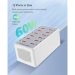 Usb Charger 12-Ports Charging Station For Multiple Devices Usb Wall Charger Power Hub Strip Smart Plug Charging Dock Block For Iphone Xs/Xr,Ipad,Ipod,Galaxy S9/S8,Smart Phones 60W