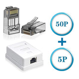 50-Pack Cat6 Pass Through Modular Plugs Bundle With 5-Pack Cat6 Keystone Surfa