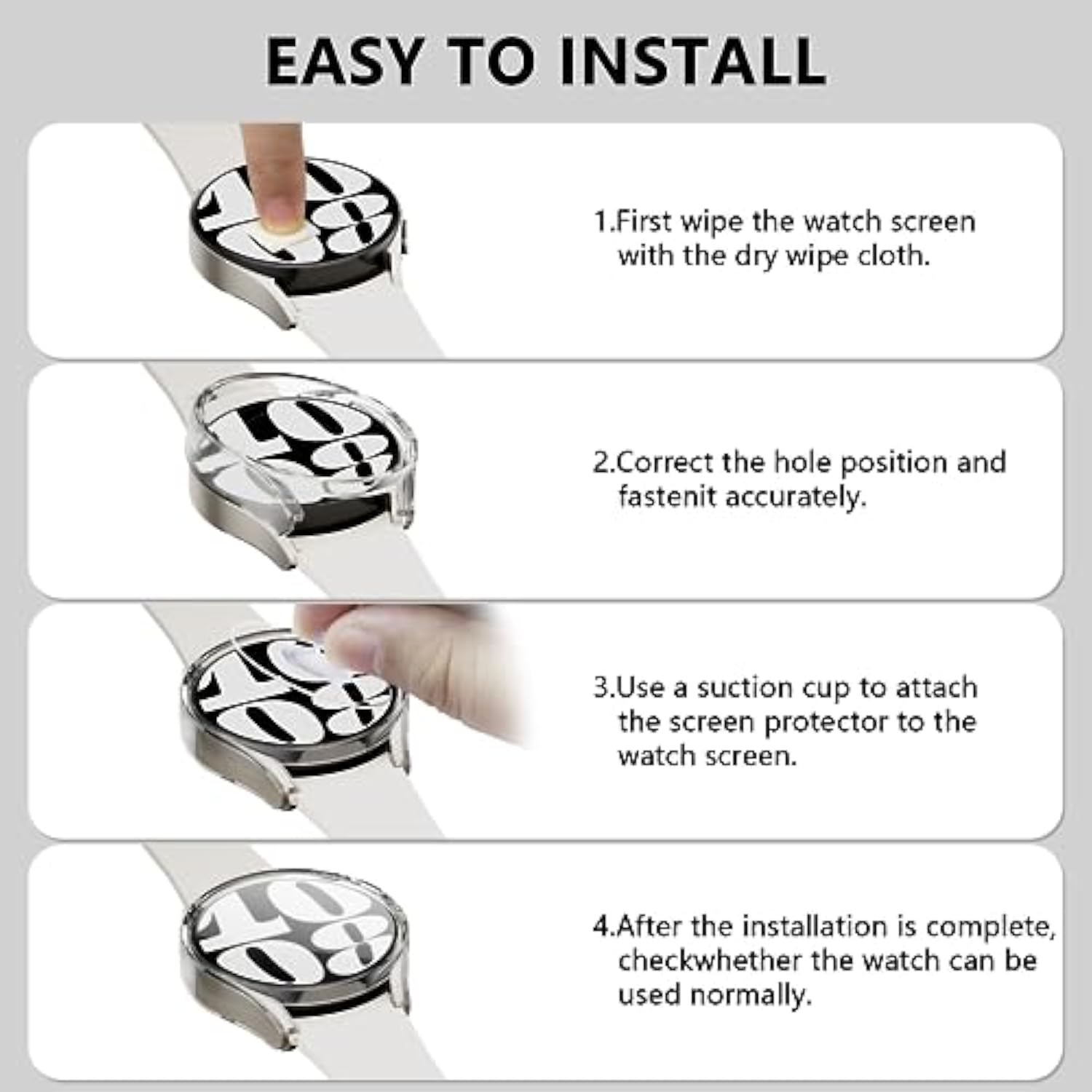 (4+4 Pack) Screen Protector Case For Samsung Galaxy Watch 7 44Mm, Hard Pc Bumper & Hd Anti-Fog Tempered Glass Protective Film Face Cover For Galaxy Watch 7 44Mm Women Men