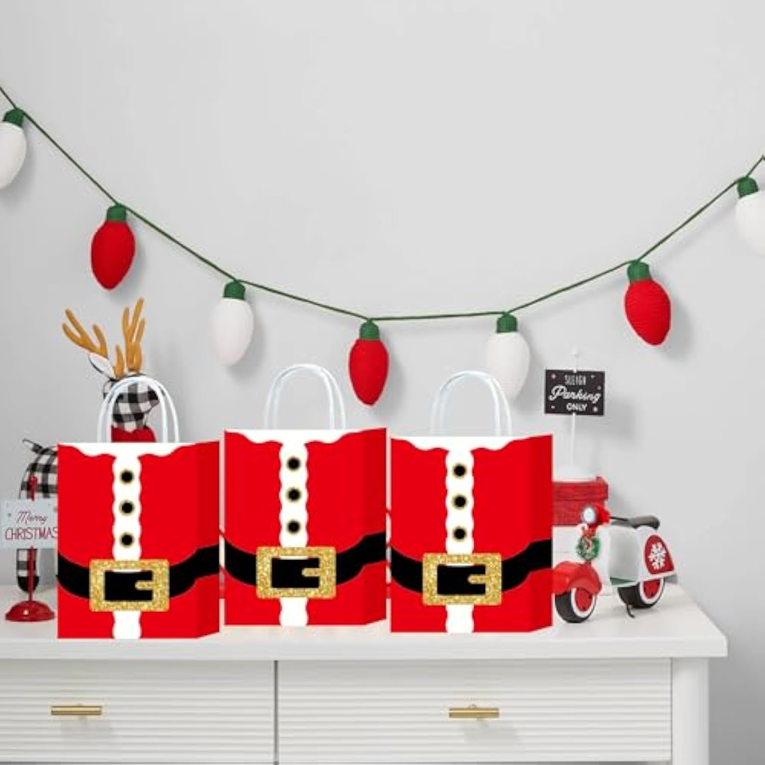 12Pcs Christmas Gift Bags With Handles Xmas Party Favors Bags Small Christmas Goodie Bag Holiday Paper Bag Gift Wrapping