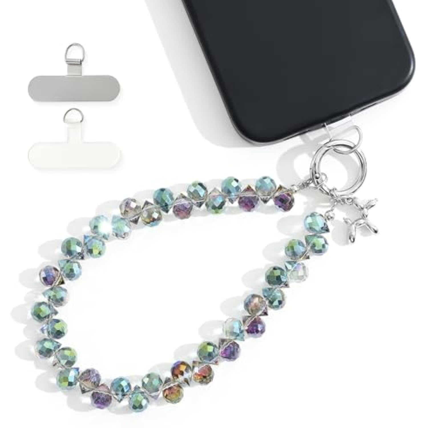 Crystal Beaded Phone Wrist Strap Keychain Lanyard Dark Purple for Women