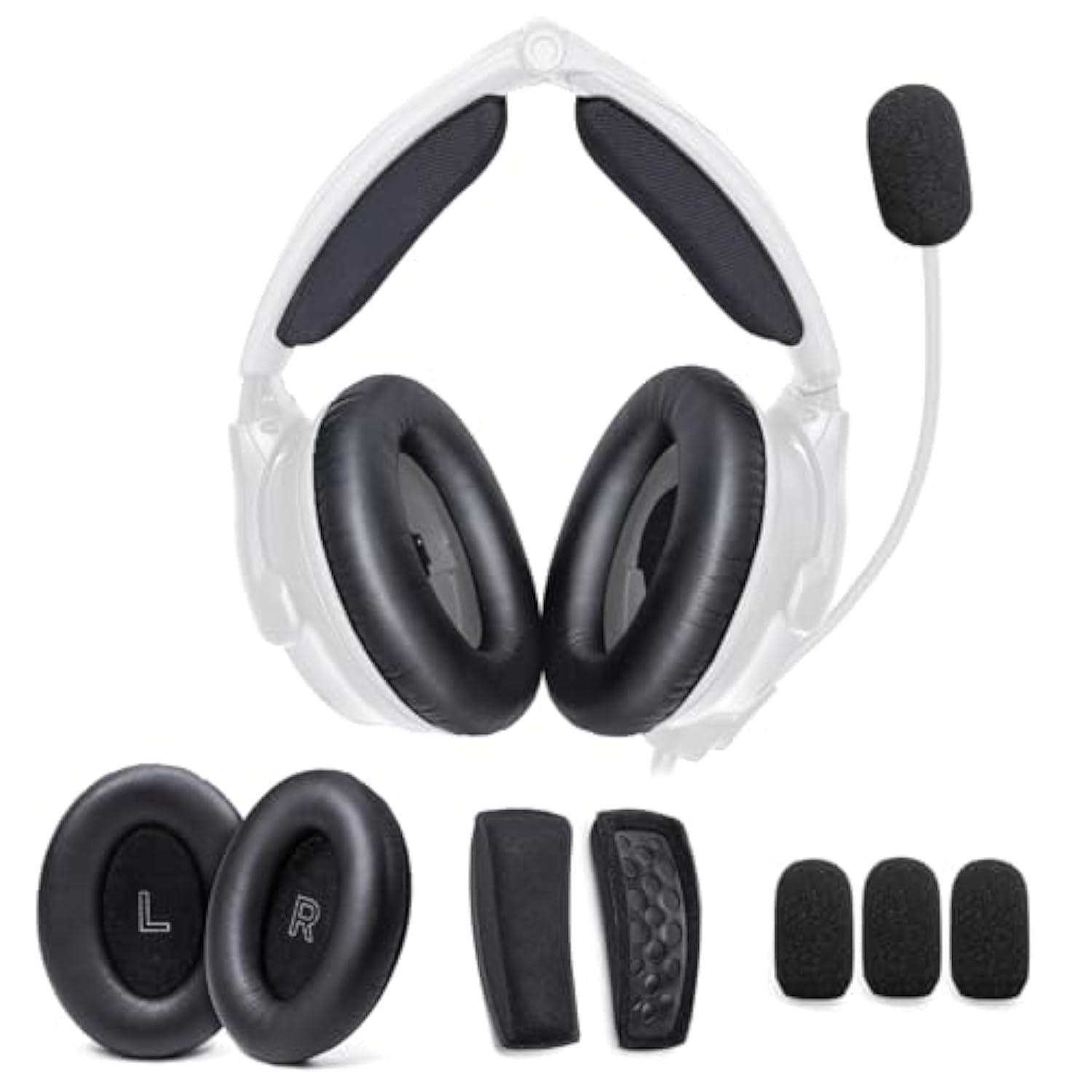 A30 Replacement Ear Pads Headband Cushion Pad Compatible With Bose A30 Aviation Headset Including Inner Foam Filter Inserts, 3 Mic Covers Windscreen, Protein Leather Memory Foam (Refresh Kit)