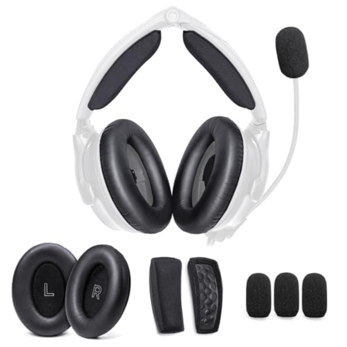 A30 Replacement Ear Pads Headband Cushion Pad Compatible With Bose A30 Aviation Headset Including Inner Foam Filter Inserts, 3 Mic Covers Windscreen, Protein Leather Memory Foam (Refresh Kit)