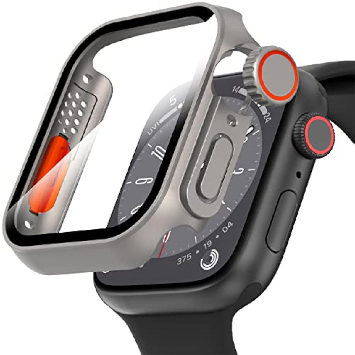 For Watch 45Mm Screen Protector Case, [ Looks Like Ultra Protector Case ] Tempered Glass Unique Design Case Cover For Iwatch Series 7/8/9 Series Se 2 45Mm (Titanium For Iwatch 45Mm)