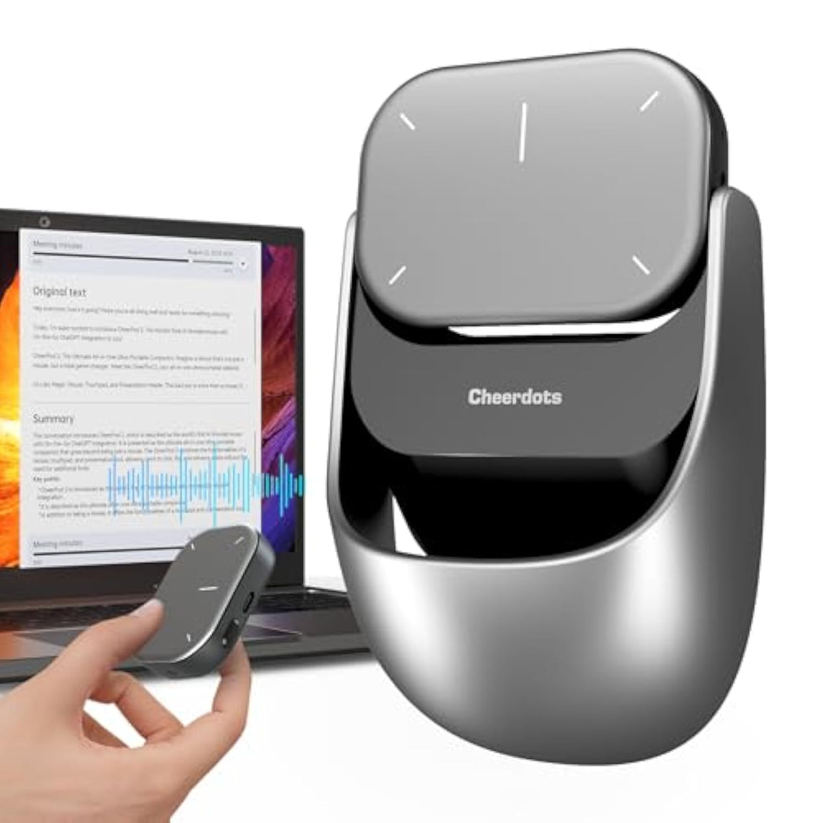 2025 Ai Wireless Mouse With Voice Recorder, Real-Time Transcribe & Ai Summarize, Detachable Presentation Click Powerpoint Presentations Remote, Air Mouse For Work /Lectures/Meetings (Advanced, Silver)