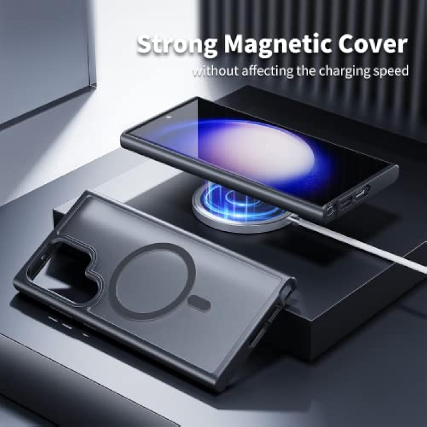 For Samsung Galaxy S23 Ultra Mag Safe Case,Slim Shockproof Protective Cover With Magnetic,Frosted Hard Back Soft Silicone Tpu Bumper Phone Case Compatible Galaxy S23 Ultra 6.8Inch,Matte Black