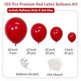 Red Balloon Arch Kit, 125 Pcs Red Balloons Different Sizes 18 Inch 12 Inch 10 Inch 5 Inch Balloons For Balloon Arch Garland Birthday Baby Shower Wedding Graduation Christmas Party Decoration
