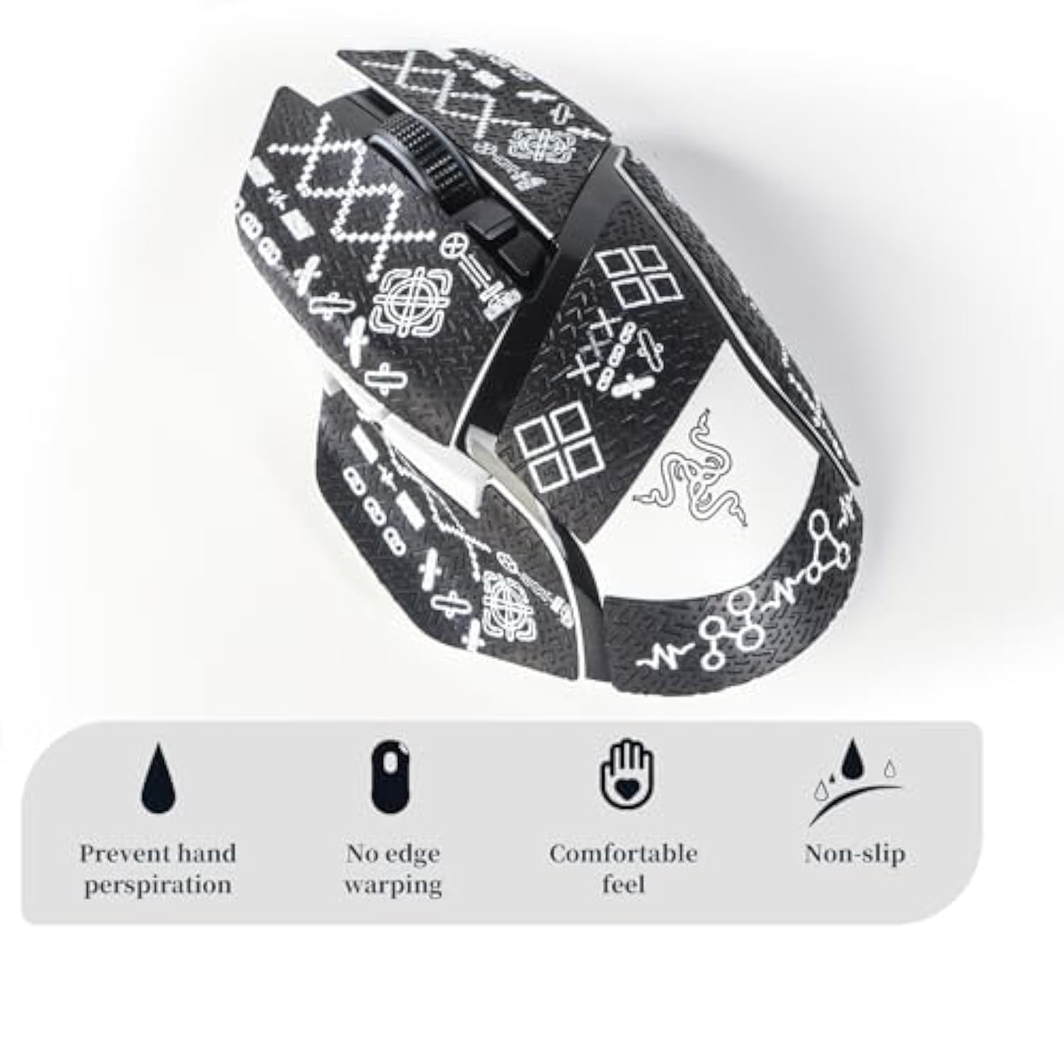 Mouse Grip Tape Stickers For Razer Basilisk V3 / Basilisk V3 Pro Mouse Anti Slip Skin Self-Adhesive,Pre-Cut,Sweat-Resistant Game Mice Accessories (Black)
