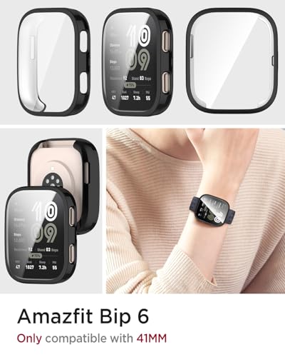 [2 Pack] Sturdy Case Compatible for Amazfit Bip 6 Screen Protector, Shock-Proof, Soft TPU Frame Plating Bumper Rugged Cover Overall Protection Shell