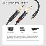 3.5Mm To Dual 1/4 Y Splitter Cable, 1/8" Female Trs To Dual 6.35Mm Ts Male Adapter, Female Mini Jack Stereo To 2 Quarter Inch Mono Converter 1 Feet