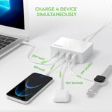 65W Usb C Charger Block, Gan Fast Charging Station Hub, 4-Ports Usb C And Usb A Multiport Desktop Charger Adapter Plug Cube With 6Ft Ac Cable For Iphone 15 Pro Max/Ipad/Galaxy/Tablet And More