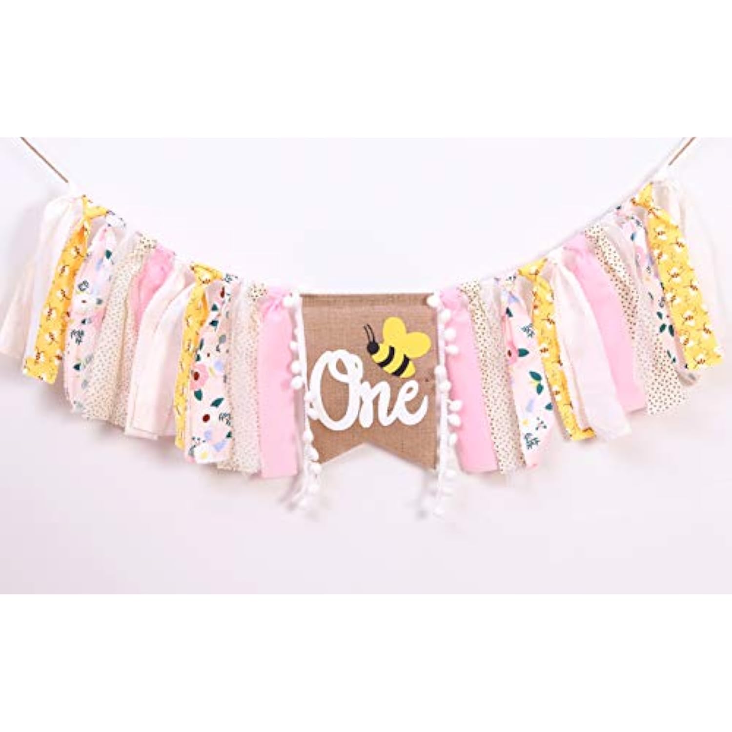 1St Happy Birthday Banner - Highchair Banner Tassels For Girl&Boy Birthday Party Decoration,Baby Birthday Photo Props Party Supplies(Bee)