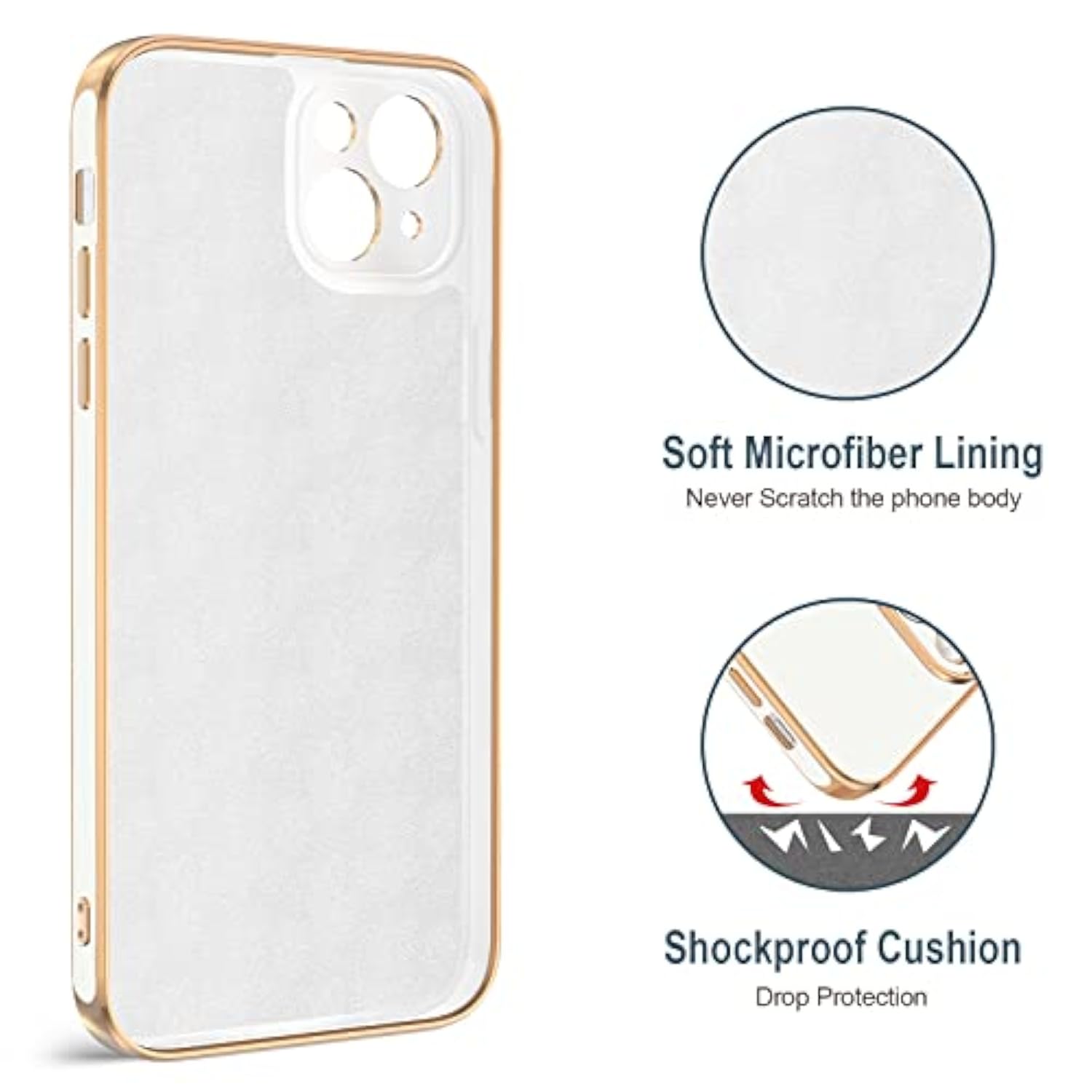 For Iphone 14 Plus Case With Ring Stand [360° Rotatable Ring Holder Magnetic Kickstand] [Support Car Mount] Plated Gold Edge Soft Tpu Luxury Shockproof Protective Phone Case Cover, White