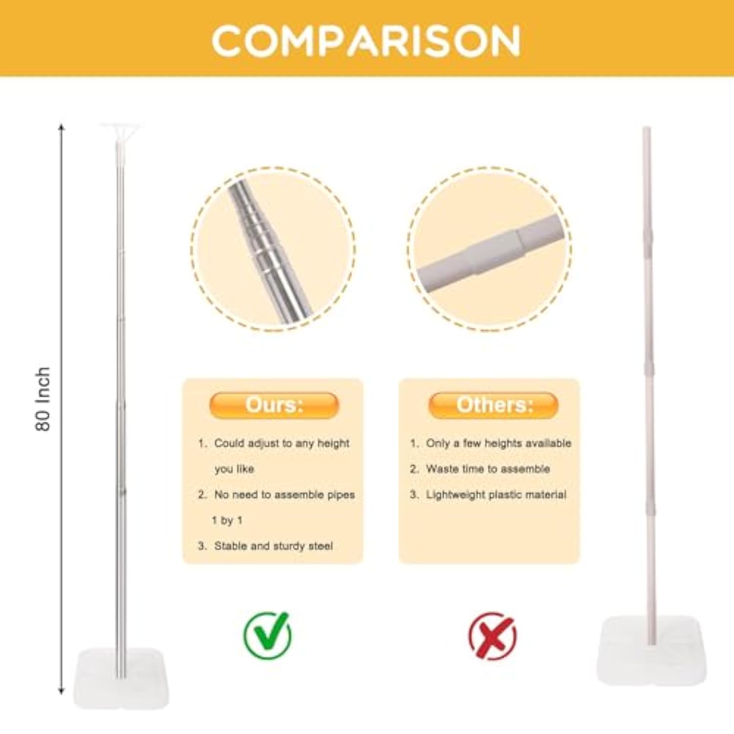 Balloon Column Stand Kit, Set Of 2, 6.6Ft Height Adjustable Column Kit, Metal Telescopic Pillar Balloon Stand, Birthday Party, Graduation, Wedding Christmas Decorations, White And Silver