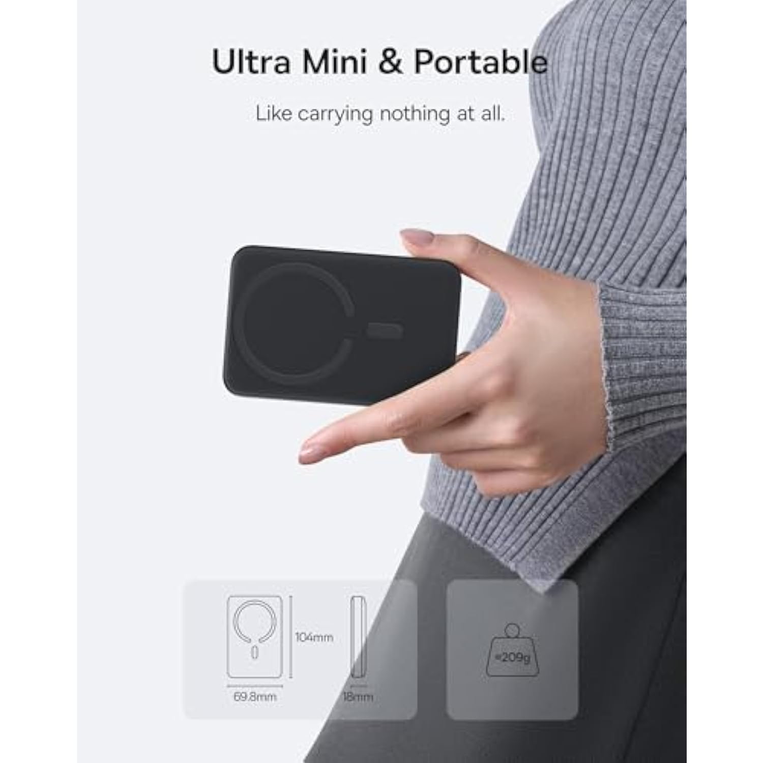 Baseus for MagSafe Portable Charger, 10000mAh Wireless Magnetic Power Bank with USB-C Cable 22.5W PD Charging, Slim Phone Battery Pack Compatible with iPhone 16/15/14/13/12 Pro/Pro Max Series-Black