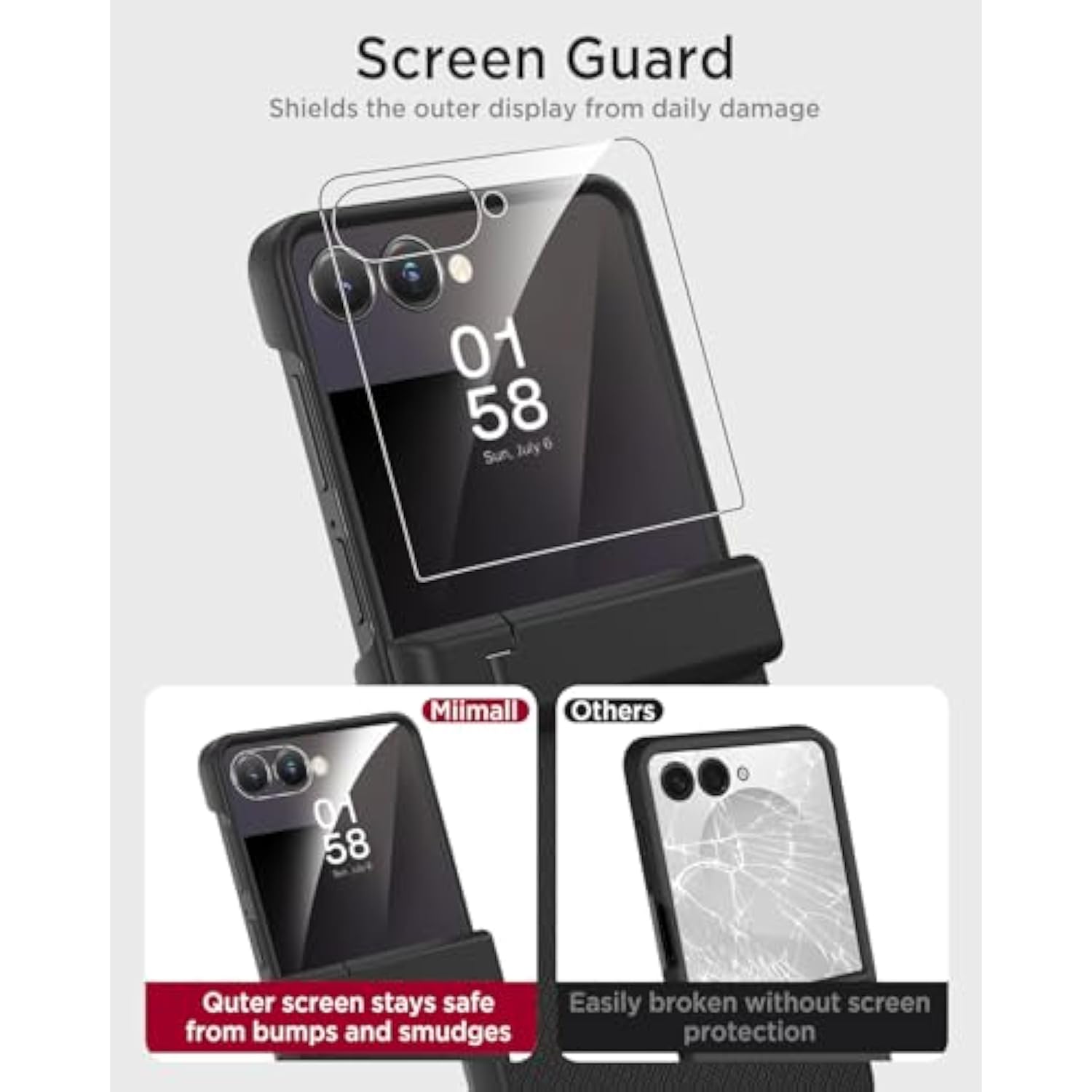 Miimall for Samsung Galaxy Z Flip 7 Case with Screen Protector & Kickstand & Hinge Protection, Heavy Duty Matte Hard Ultra Slim Thin Protective Phone Full Body Cover for Z Flip7 5G Stand Case Black