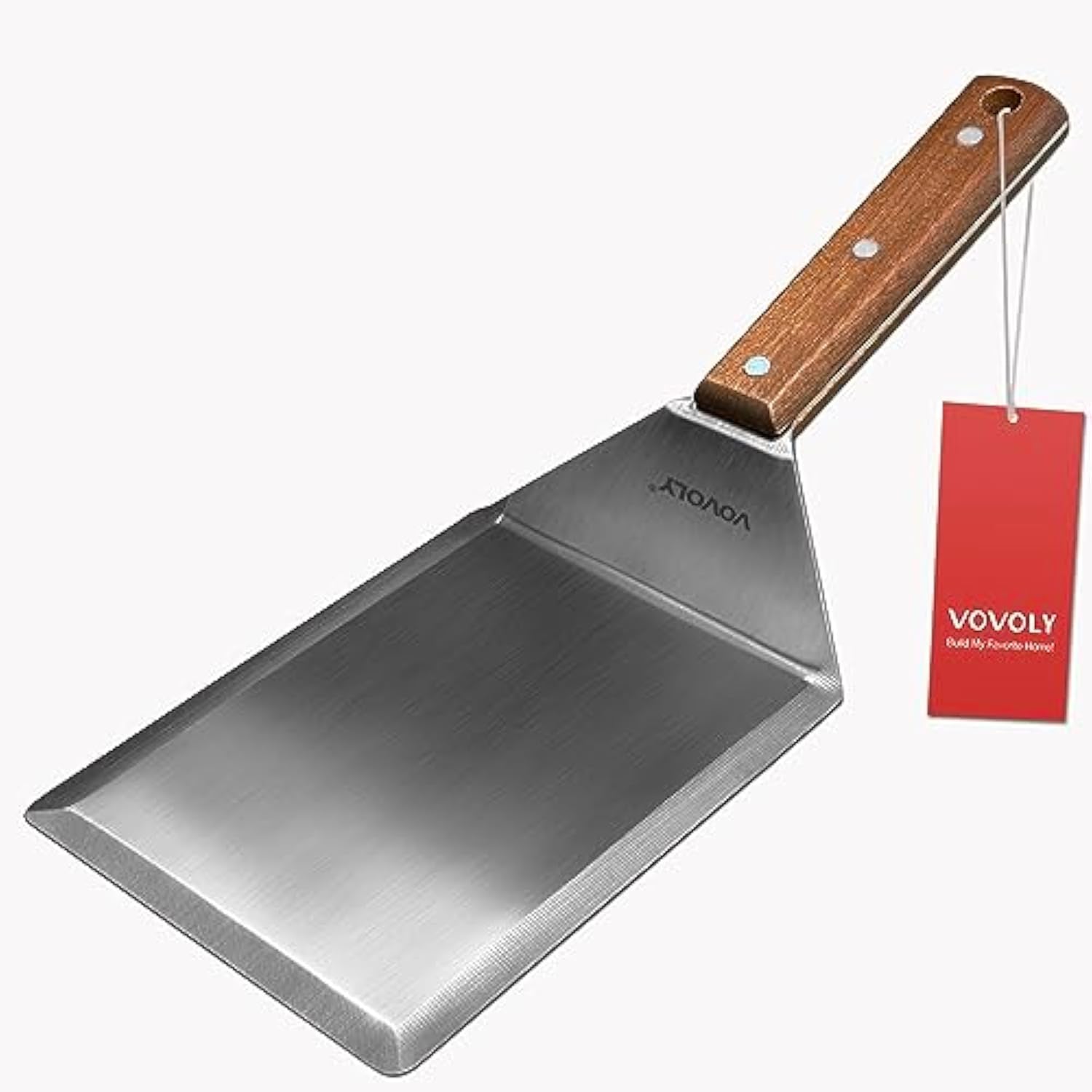 Extra Wide Spatula, Large Metal Spatula With Full Tang Wooden Handle & Beveled Edges For Skillets, Griddles & Grills, Pancake Flipper, Smash Burgers, 6 X 5-Inches