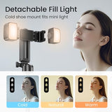 Portable Selfie Stick Tripod with Dual Fill Lights & Bluetooth Remote 3-in-1 Pocket Size Phone Tripod with 2 Cold Shoe Mounts for iPhone Android Mini