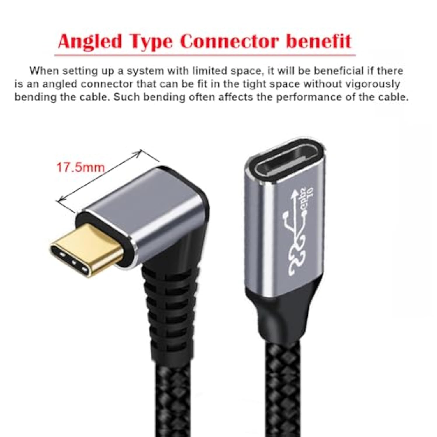 xiwai Down & Up Angled USB-C USB 3.1 Type C Male to Female Extension Data Cable 10Gbps 100W with Sleeve for Laptop 0.5m