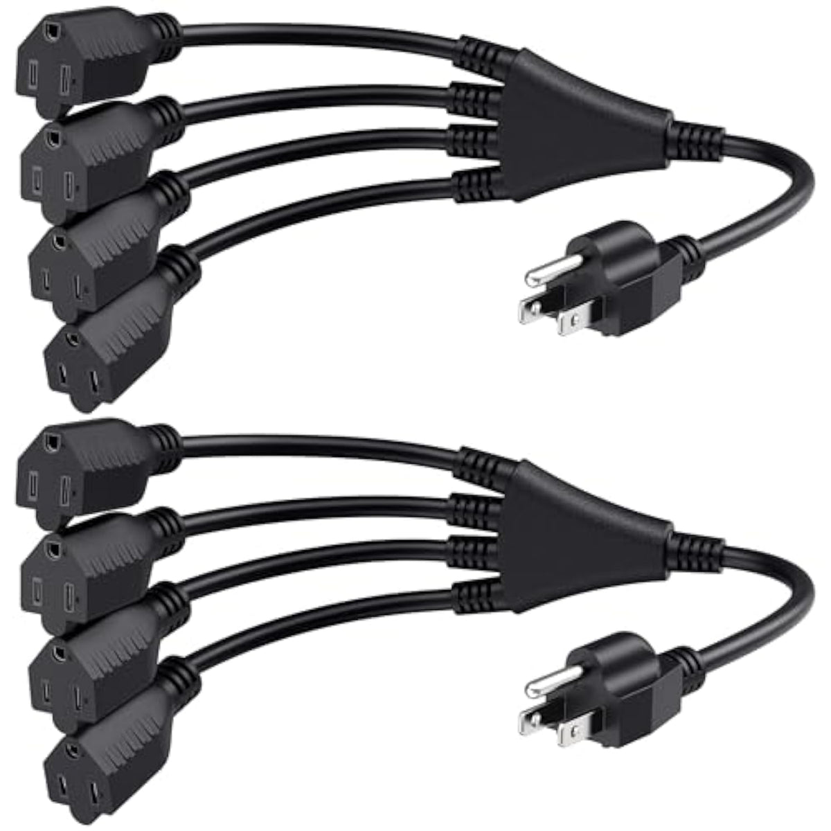 Cable Matters 2-Pack 4 Outlet Power Splitter Cord - 1.5ft, NEMA 5-15P to NEMA 5-15R Y Power Cord Splitter, 16 AWG Outlet Saver, 4 Way ExtensionCord, 1.5 Feet