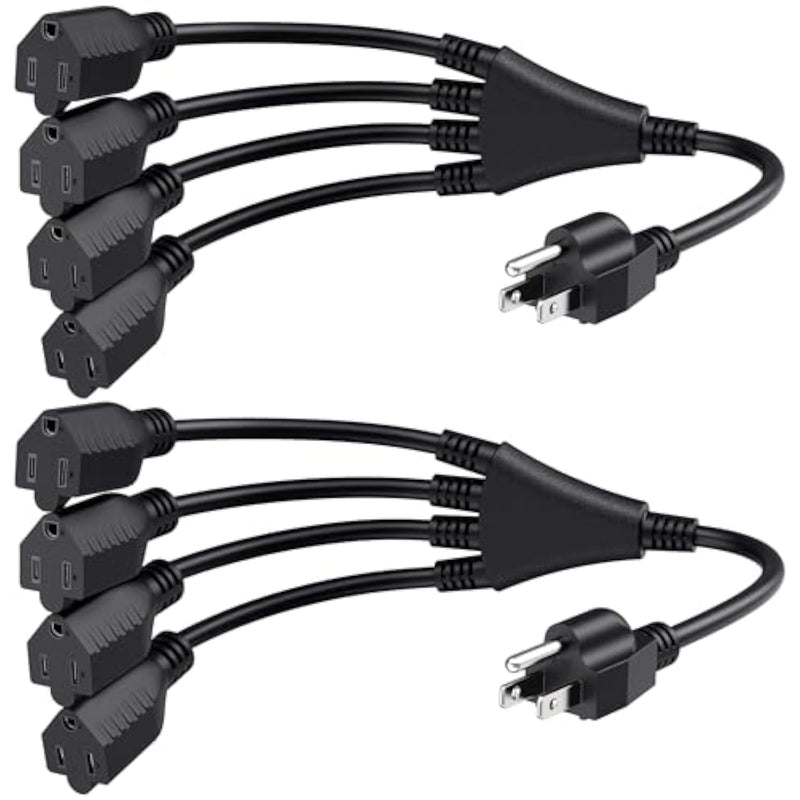 Cable Matters 2-Pack 4 Outlet Power Splitter Cord - 1.5ft, NEMA 5-15P to NEMA 5-15R Y Power Cord Splitter, 16 AWG Outlet Saver, 4 Way ExtensionCord, 1.5 Feet