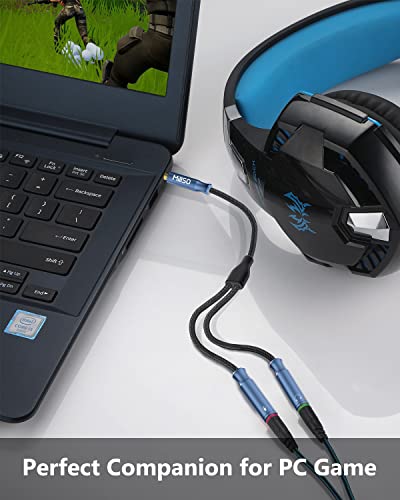 Headphone Mic Splitter 3.5mm Headset Adapter TRRS Male to 2 TRS Female [Nylon Braid & Young Series] Mic & Audio Y Splitter Cable for Gaming Headset