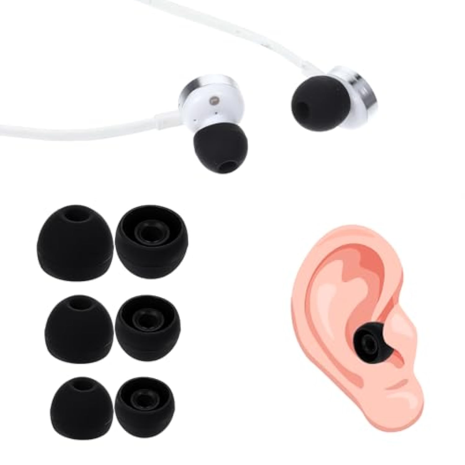 60 Pairs Ear Bud Replacement Tip S/M/L Sizes Earbud Tips Silicone Ear Bud Rubber Tips Black Soft Earbud Covers Silicone Tip