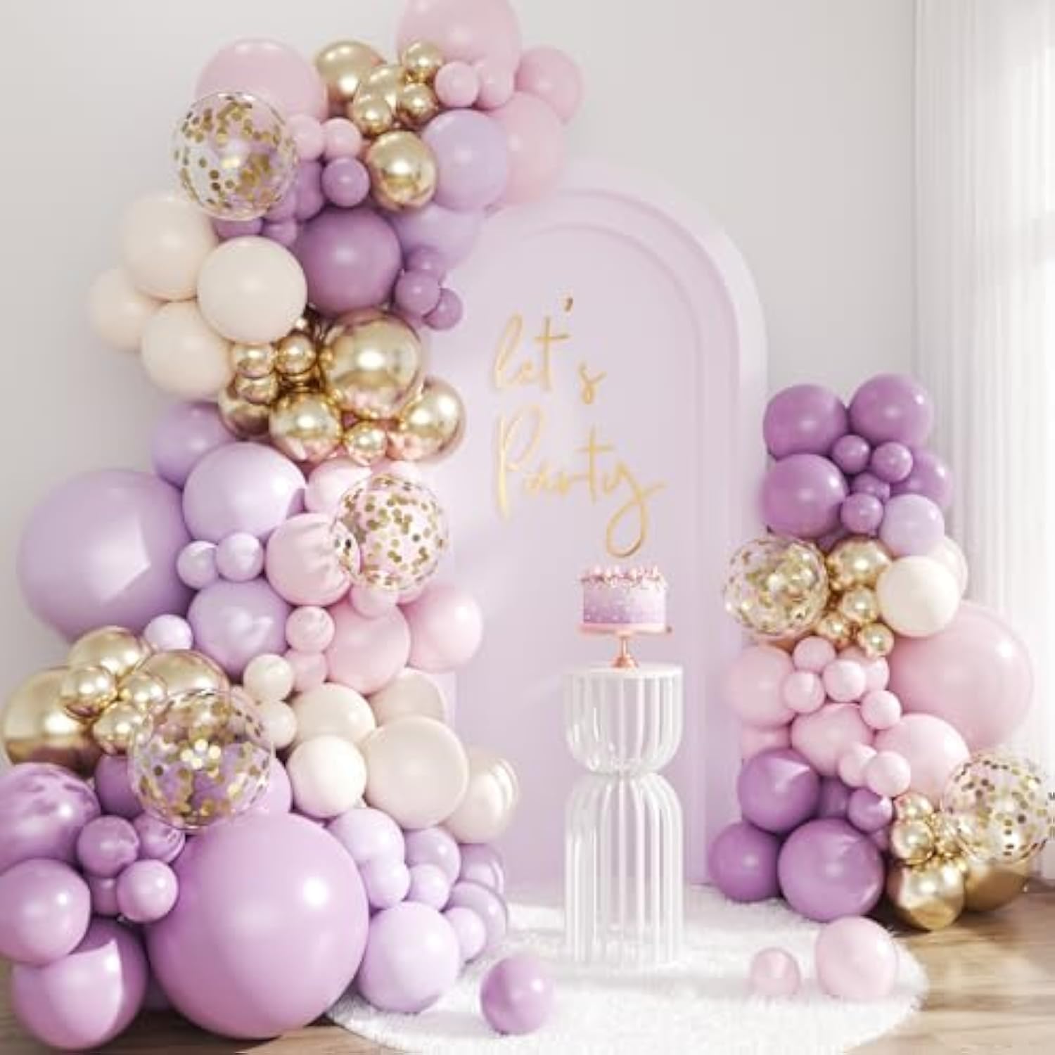 Purple Balloon Arch Kit, 143Pcs Pink, Lavender, Gold Confetti for Parties & Showers
