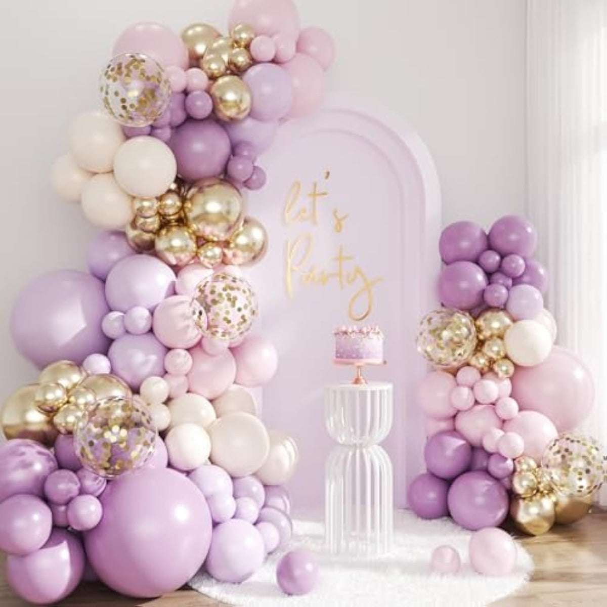 Purple Balloon Arch Kit, 143Pcs Pink, Lavender, Gold Confetti for Parties & Showers
