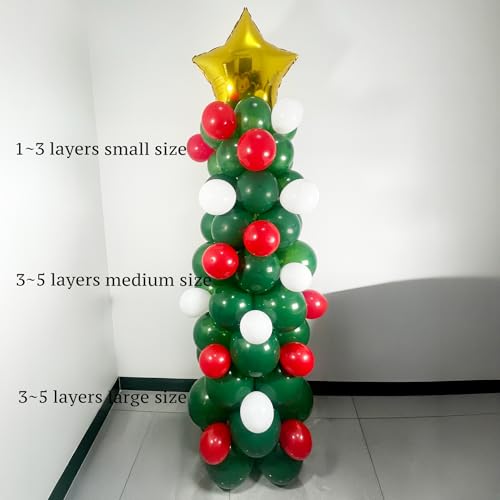 139Pcs Christmas Tree Balloon Arch Garland Kit with Dark Green Red White Gold Star Balloons for Xmas Birthday Supplies, Christmas Party Decoration, Holiday Balloon Garland