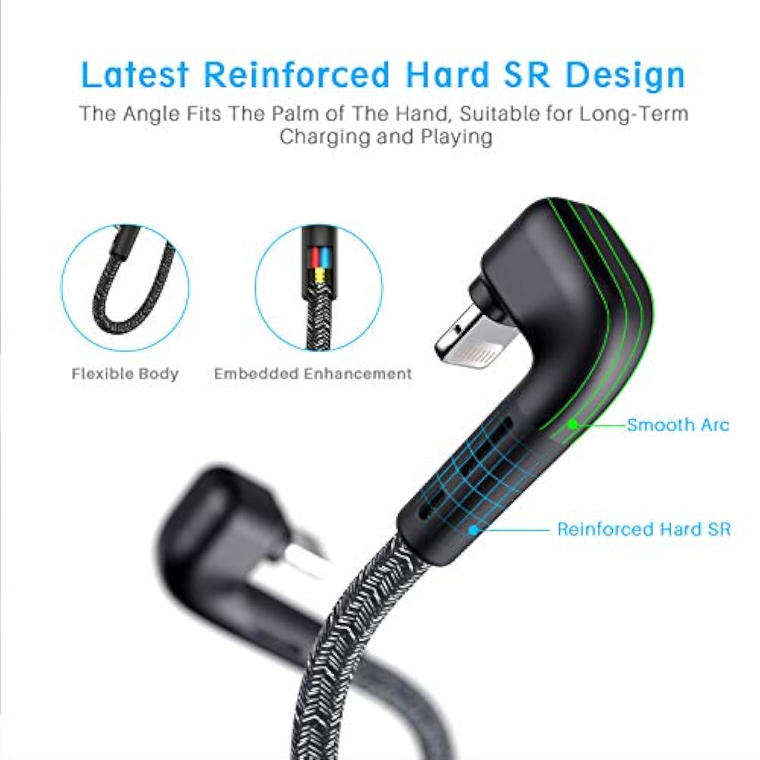 3Pack 90 Degree Iphone Charger 6Ft, Apple Mfi Certified 6 Feet Lightning Cord Long, Nylon Right Angle 6 Foot Charging Cable For Apple Iphone 14 Pro Max/14/13Pro/12 Mini/11/X/Xs/Xr/8 Plus/7/6/5/Ipad