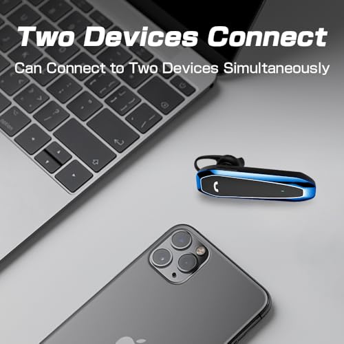 Bluetooth Headset, V5.3 Wireless Handsfree Earpiece With Noise Cancelling Mic, 33 Hours Talking Time, Single Ear Headset Compatible With Iphone Android Cell Phones For Driving Businessblue