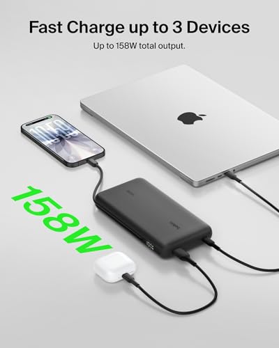 Portable Charger 25K, Power Bank with Integrated USB C Cable, 158W - Fast Charging Laptop Portable Battery Pack for MacBook Pro 14, iPhone 17 Series,
