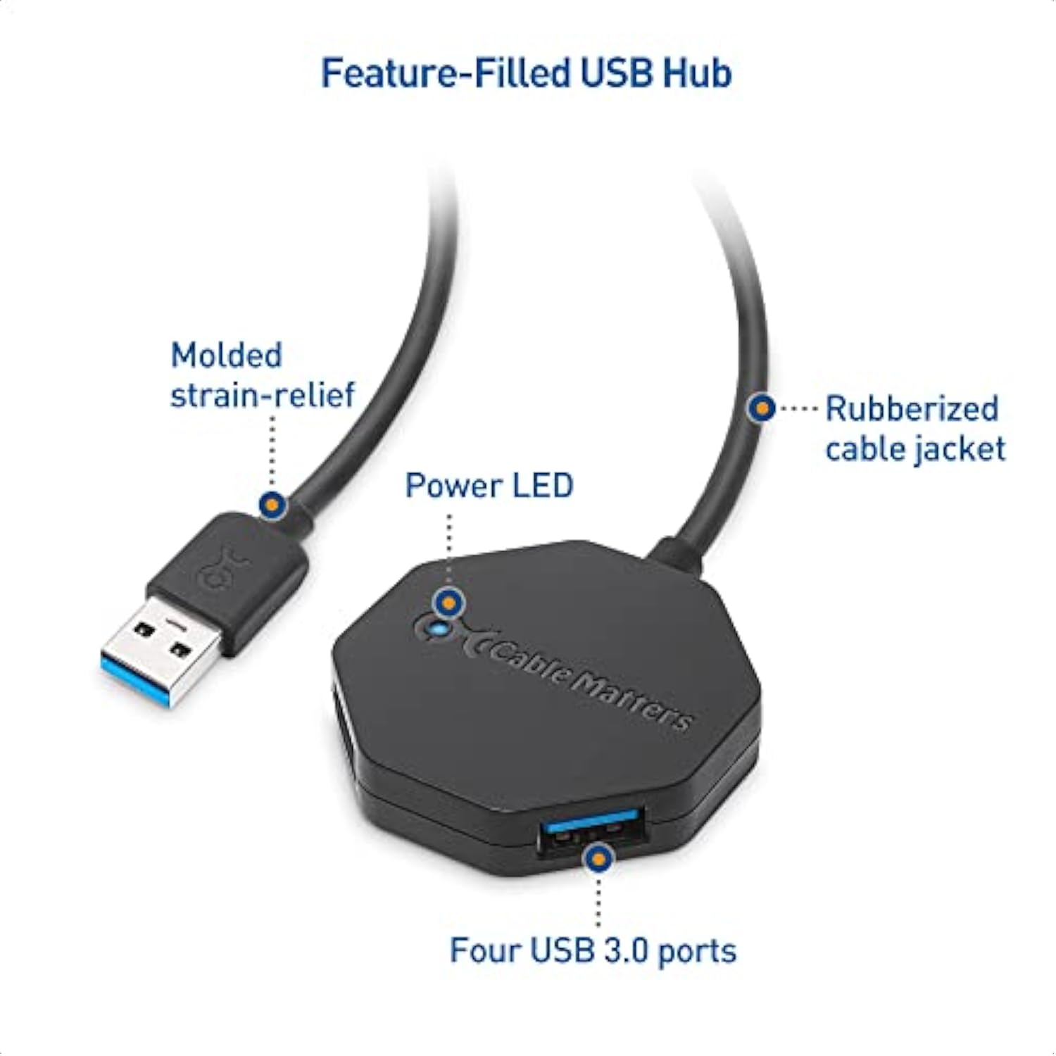 Cable Matters Ultra Mini 4 Port USB Hub with Long 4 ft Extension Cable Tail (U