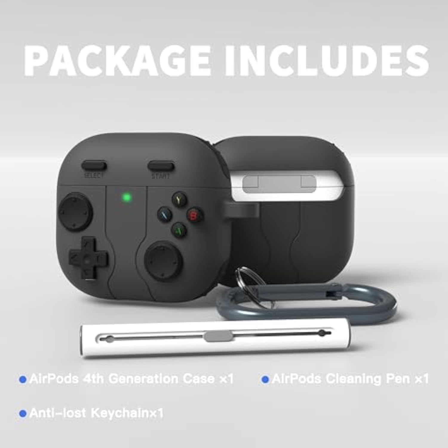 Game Case For Airpods 4 Cover Shock-Proof Protective Silicone Case With Cleaning Pen And Keychain Accessories For Apple Airpods 4Th Generation (Black)