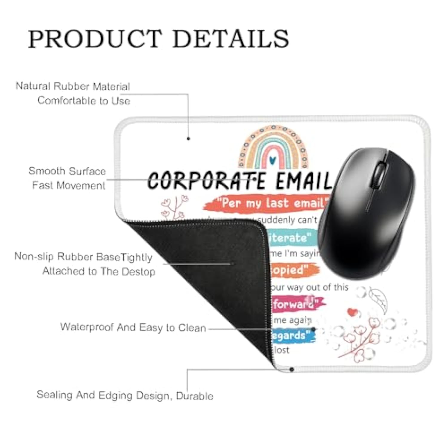 Corporate Email Lingo Rectangular Mouse Pad - Funny Work Pads For Desk - Co-Worker Gifts For Women & Interns