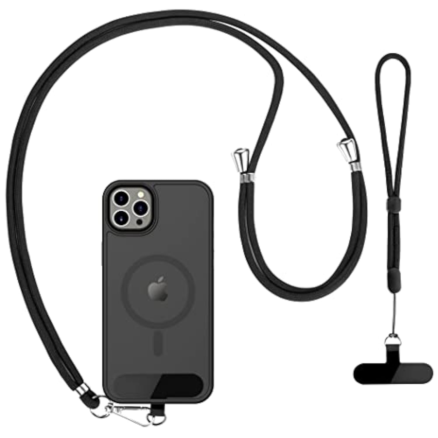 2-Pack Phone Lanyard Set Adjustable Neck & Wrist Straps with Pads Black