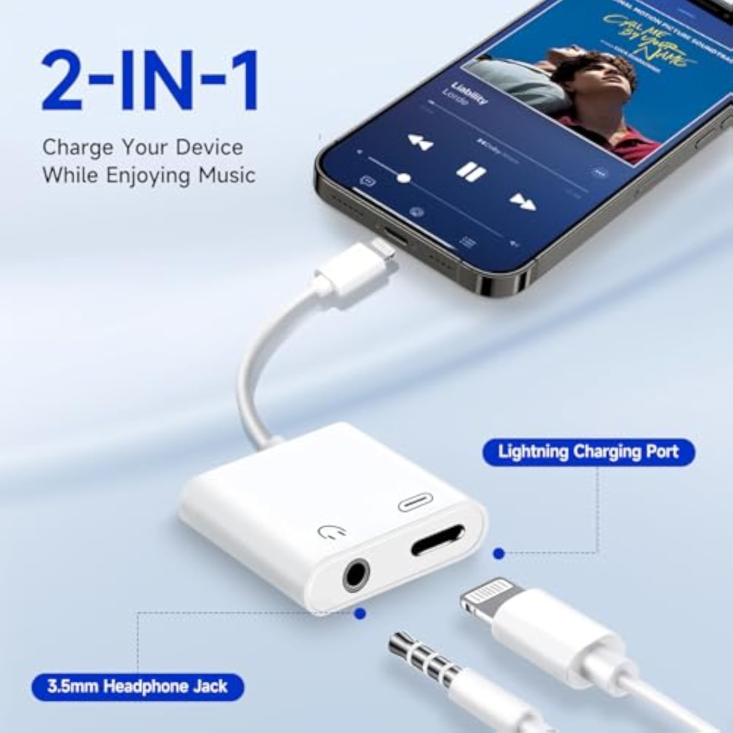 [Apple Mfi Certified] 2-In-1 Charging & Audio Adapter For Iphone, Lightning To 3.5Mm Headphone Jack Dongle Splitter, Supports Hi-Res Lossless Sound, Compatible With Iphone 14/13/12/11/Xs/Xr/8/7 2Pack