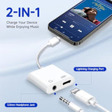 [Apple Mfi Certified] 2-In-1 Charging & Audio Adapter For Iphone, Lightning To 3.5Mm Headphone Jack Dongle Splitter, Supports Hi-Res Lossless Sound, Compatible With Iphone 14/13/12/11/Xs/Xr/8/7 2Pack