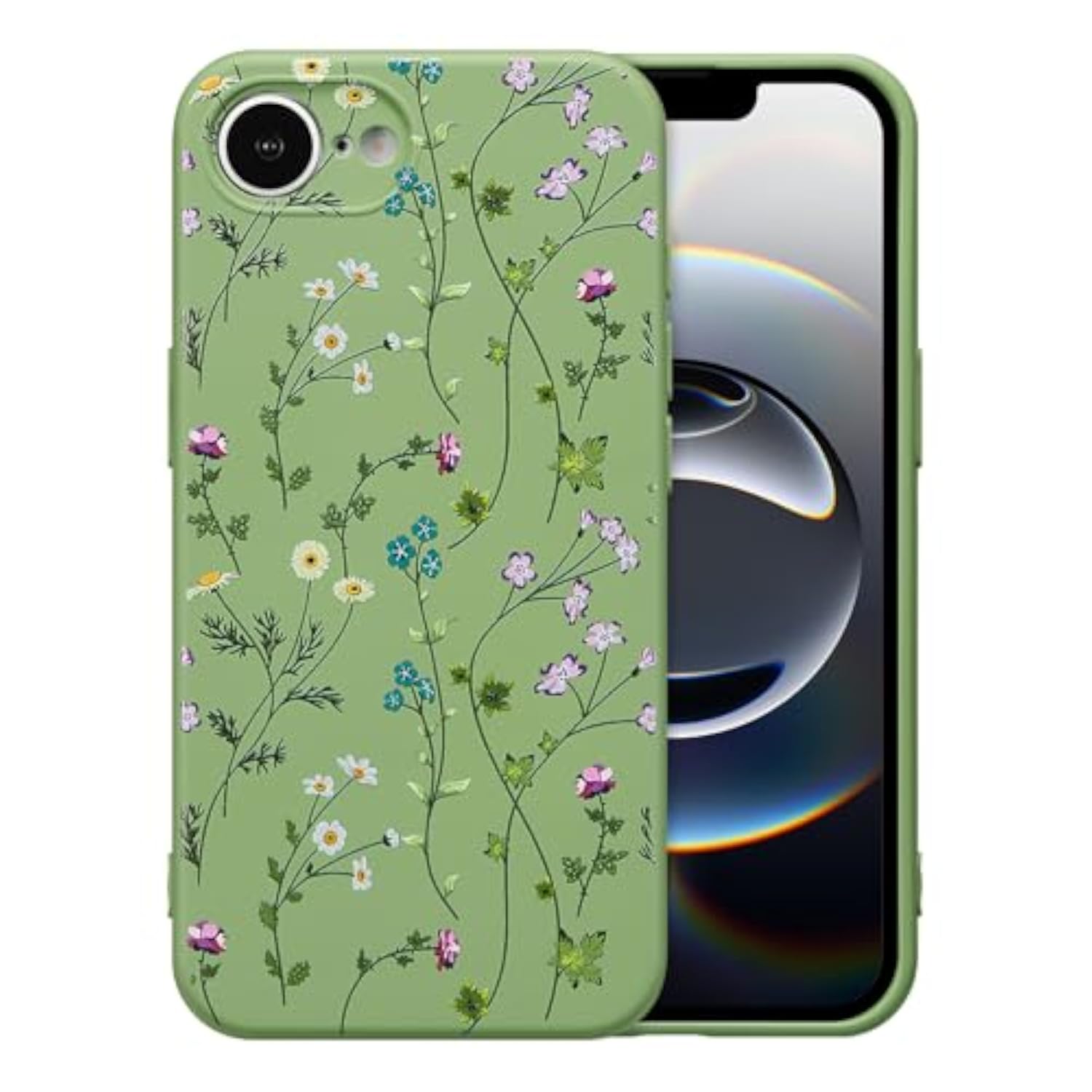 Floral Silicone Case for iPhone 16e and 17e 6.1 Inch Phone Case for Women, Green