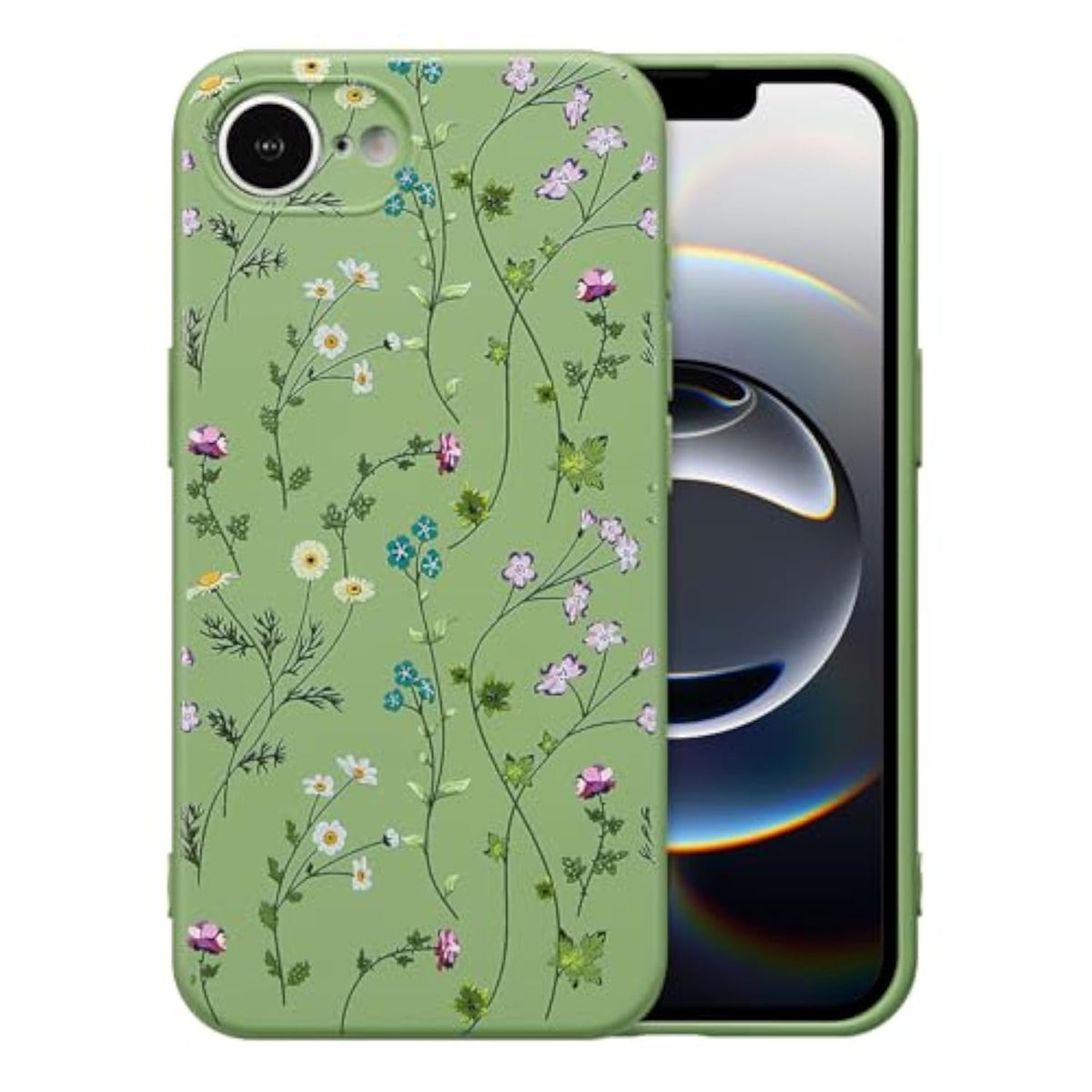 Floral Silicone Case for iPhone 16e and 17e 6.1 Inch Phone Case for Women, Green