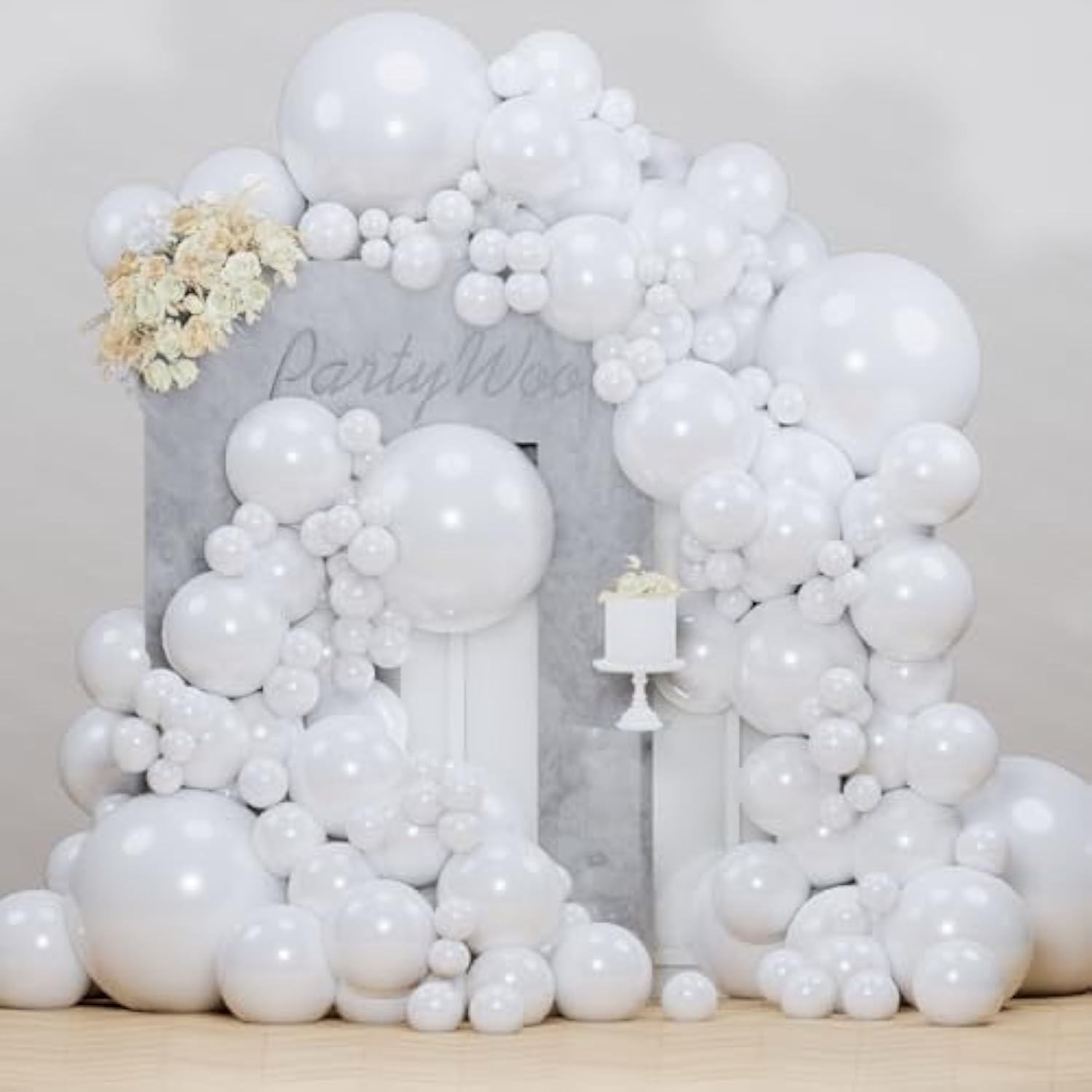 130 Pcs Pearl White Balloon Set – 18, 12, 10, 5 Inch for Wedding & Party Garland