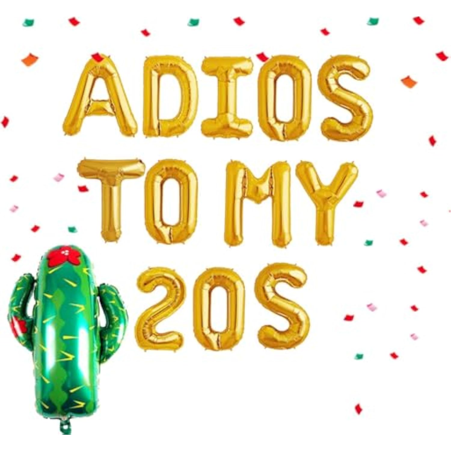 3-pc “Adios to My 20s” balloons with fiesta cactus theme for 30th birthday décor