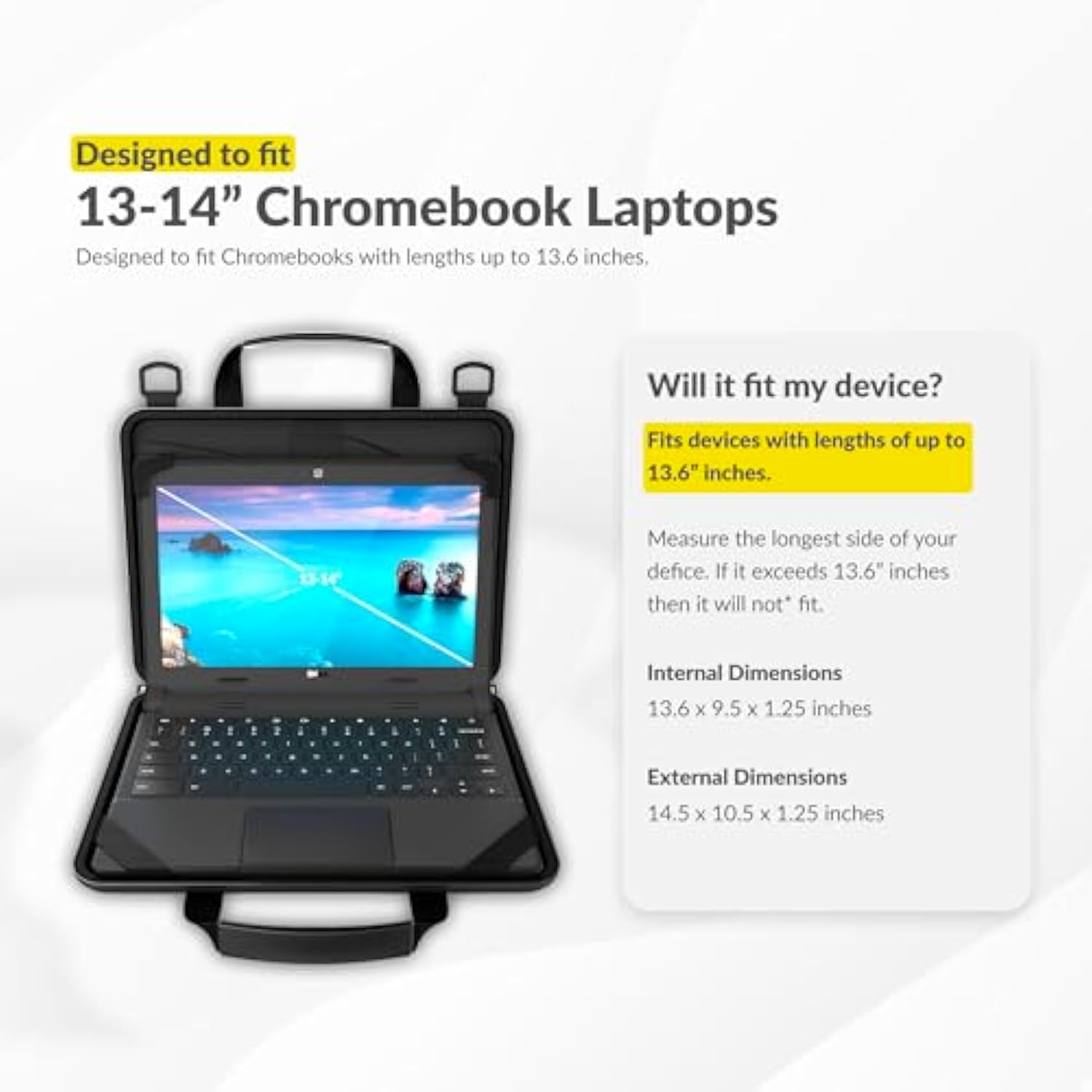 13-14 Inch Always-On Chromebook Protective Hard Case With Adjustable Shoulder Strap And Carrying Handles