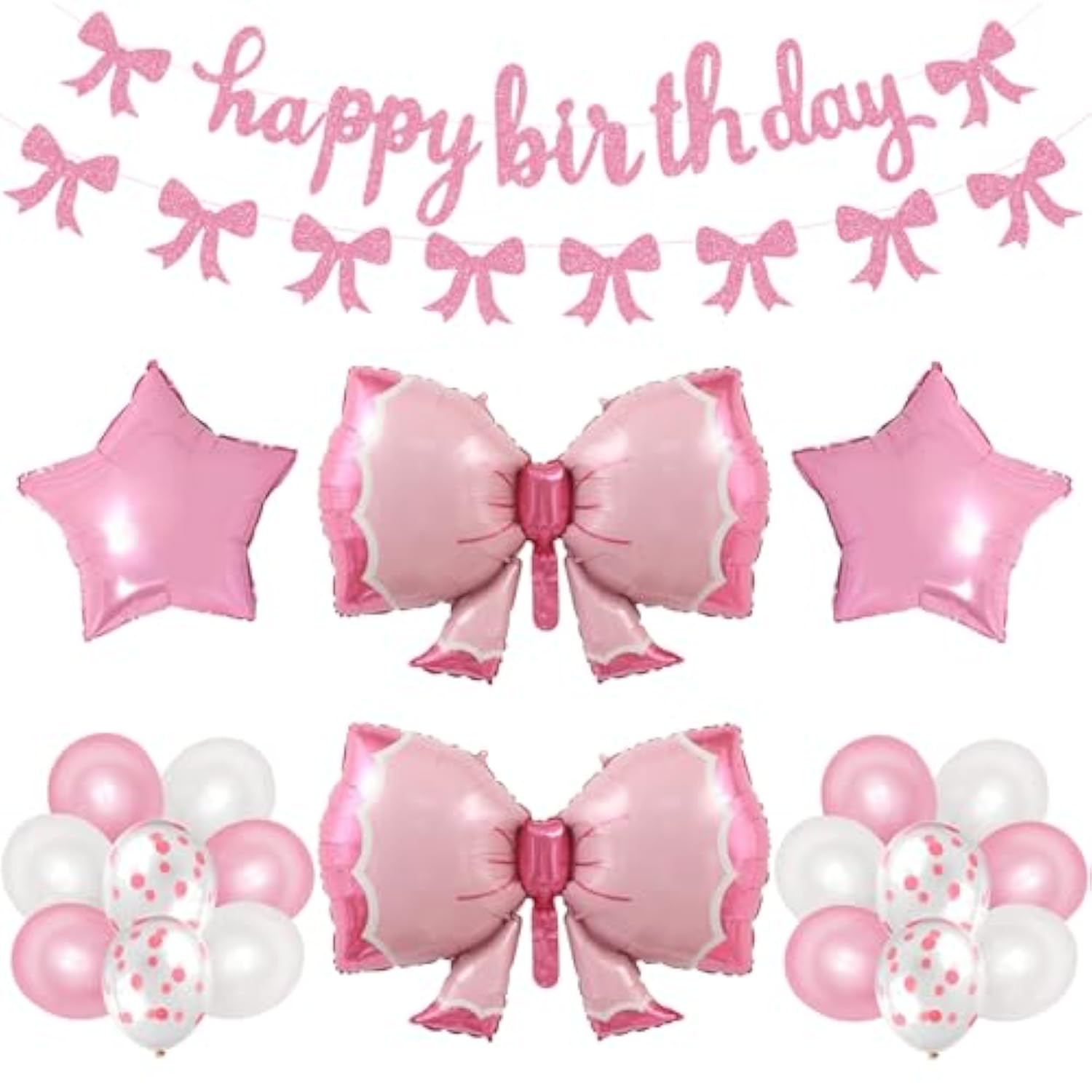 Pink Bow Birthday Decoration Set: Banner, Garland & Balloons