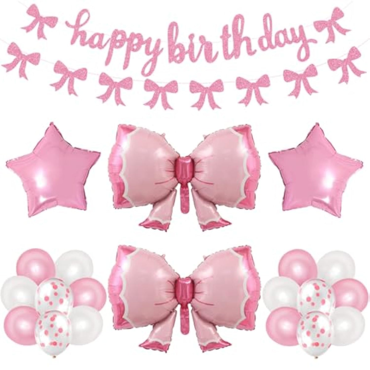 Pink Bow Birthday Decoration Set: Banner, Garland & Balloons